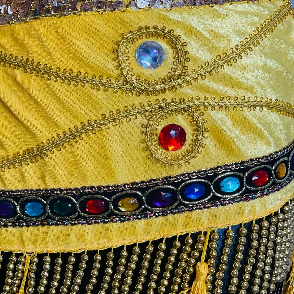 Belly Dance Vibrant Yellow Skirt with Gems and Gold  Shimmery Belt - Picture 3 of 4